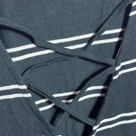 💙 Black and slight Pink Striped Lattice Midi Skater Dress - Picture 6 of 9